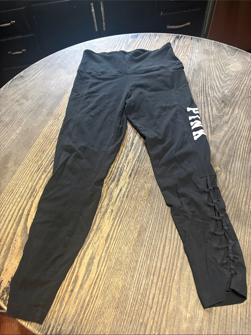 PINK Black Lace-Up Leggings